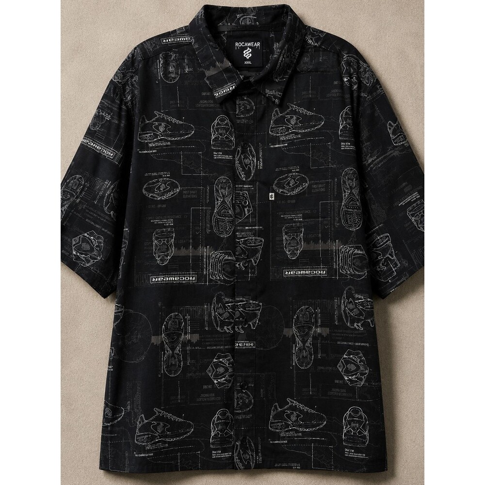 Rocawear Sneaker Print Button Up Black Y2K Hip Hop Streetwear Shirt Men's 3XL